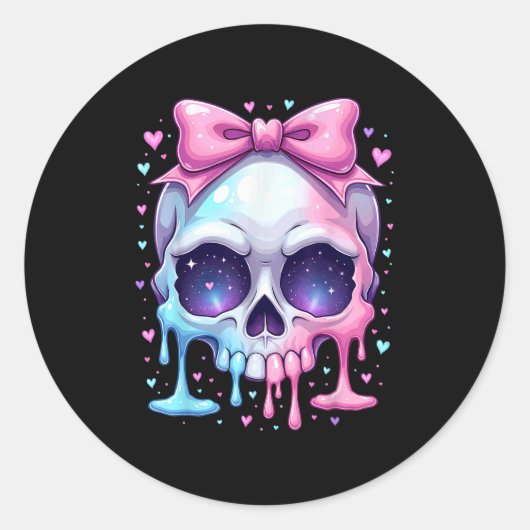 Kawaii Pastel Goth Creepy Bowtie Girl Skull Hallow Runder Aufkleber (Vorderseite)