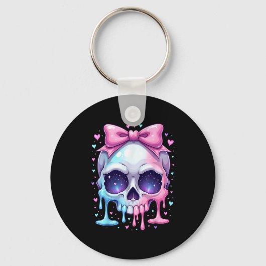 Kawaii Pastel Goth Creepy Bowtie Girl Skull Hallow Schlüsselanhänger (Vorderseite)