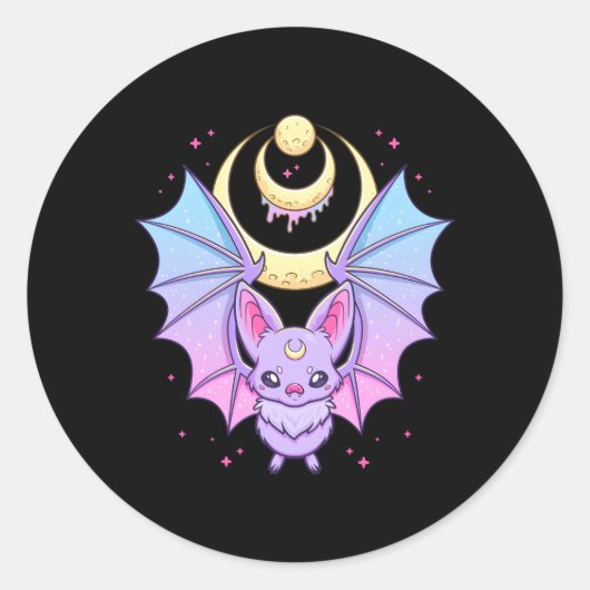 Kawaii Pastel Goth Creepy Crescent Moon Bat Runder Aufkleber (Vorderseite)