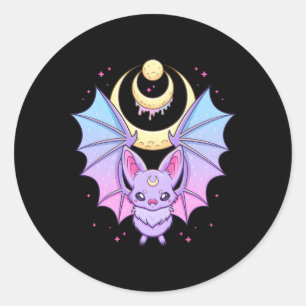 Kawaii Pastel Goth Creepy Crescent Moon Bat Runder Aufkleber
