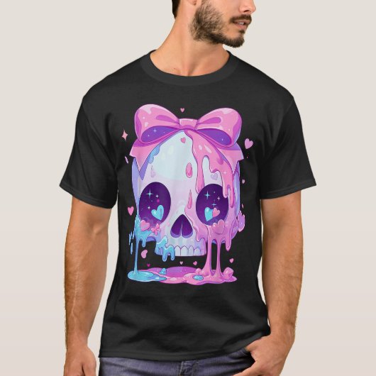 Kawaii Pastel Goth Creepy Melty Pink Skull T-Shirt (Vorderseite)