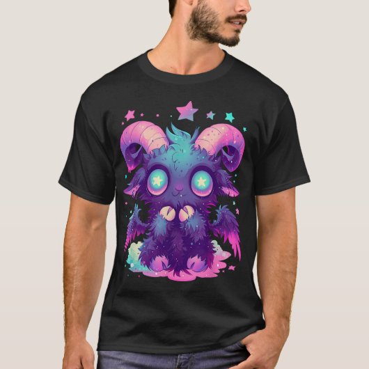 Kawaii Pastel Goth Creepy Witchy Goat Baphomet T-Shirt (Vorderseite)