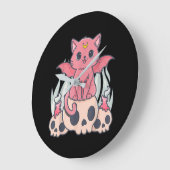 Kawaii Pastel Goth Cute Creepy Demon Cat and Skull Große Wanduhr (Winkel)