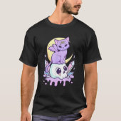 Kawaii Pastel Goth Cute Scary Witchy Cat and Skull T-Shirt (Vorderseite)