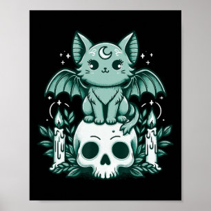 Kawaii Pastel Goth Niedlich Creepy Katze Bat Skele Poster