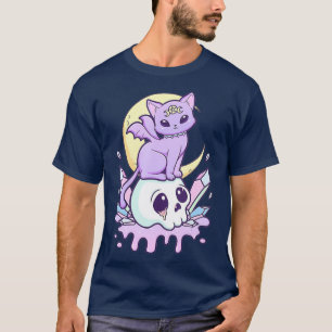 Kawaii Pastel Goth Niedlich Creepy Witchy Cat und T-Shirt