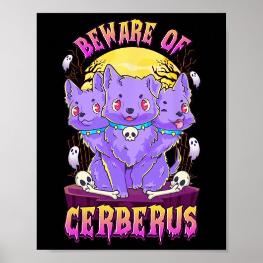 Kawaii Pastel Goth Niedliche Creepy 3-köpfige Dog  Poster (Vorne)