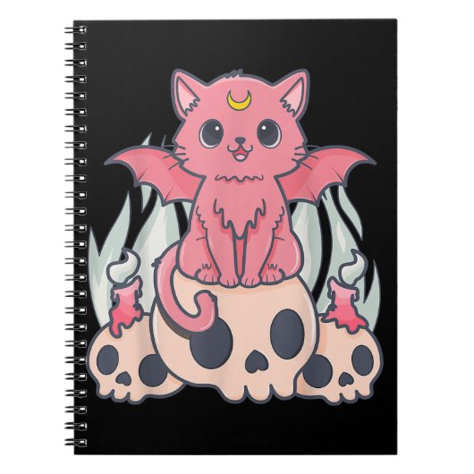 Kawaii Pastel Goth Niedliche Creepy Demon Cat and Notizblock (Vorderseite)