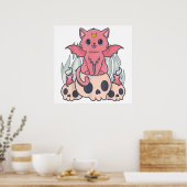 Kawaii Pastel Goth Niedliche Creepy Demon Cat and  Poster (Küche)