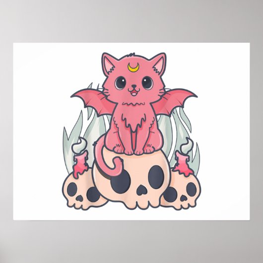 Kawaii Pastel Goth Niedliche Creepy Demon Cat and  Poster (Vorne)