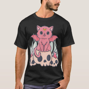 Kawaii Pastel Goth Niedliche Creepy Demon Cat and T-Shirt