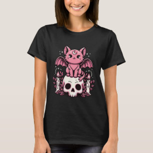 Kawaii Pastel Goth Niedliche Creepy Katze Bat Skel T-Shirt