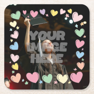 Kawaii Pastel Hearts Foto Border anpassbar Rechteckiger Pappuntersetzer