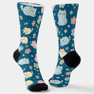 Kawaii Pastel Katzen und Blume Muster Socken