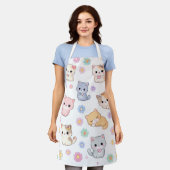 Kawaii Pastel Kitten and Floral Pattern Apron Schürze (Getragen)