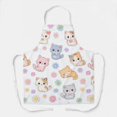 Kawaii Pastel Kitten and Floral Pattern Apron Schürze (Vorderseite)