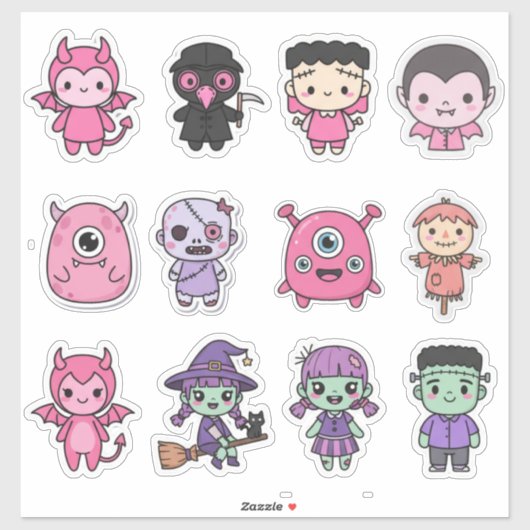 Kawaii Pastel Monster Squad Sticker Pack (Blatt)