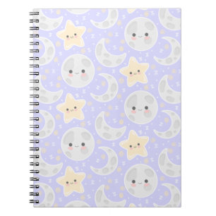 Kawaii Pastel Moon Star Lilac Muster Notizblock