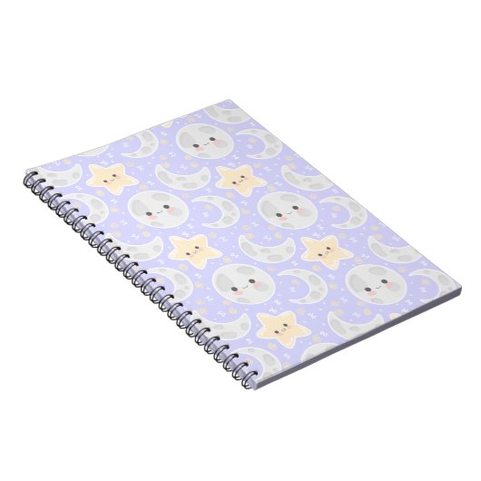 Kawaii Pastel Moon Star Lilac Pattern Notizblock (Rechte Seite)