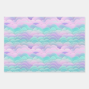 Kawaii Pastel Pink Blau Wolken Wiederholung Muster Geschenkpapier Set