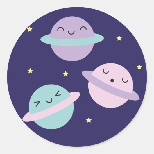 Kawaii Pastel Planets Runder Aufkleber (Vorderseite)