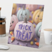 Kawaii Pastel Pumpkins mit Trick oder Treten Text Sockelschild (In Situ)