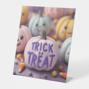 Kawaii Pastel Pumpkins mit Trick oder Treten Text Sockelschild