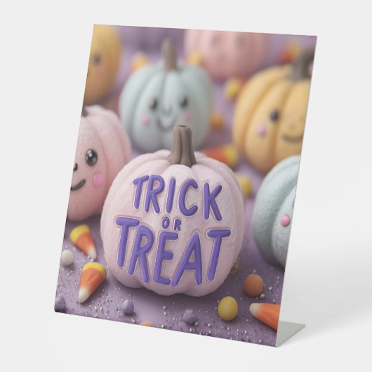 Kawaii Pastel Pumpkins mit Trick oder Treten Text Sockelschild (Vorderseite)