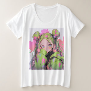 Kawaii Pastel Spritzer Anime Girl Große Größe T-Shirt