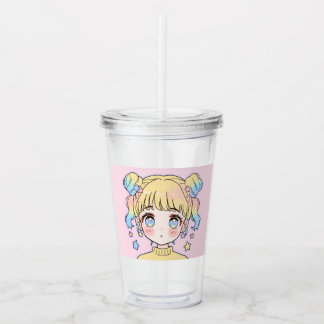 Kawaii Pastel Star Girl Portrait Acryltrinkbecher