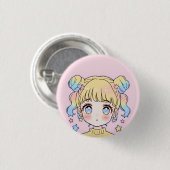 Kawaii Pastel Star Girl Portrait Button (Vorne & Hinten)