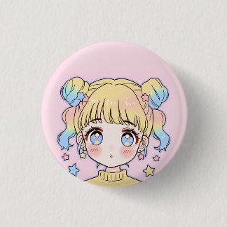 Kawaii Pastel Star Girl Portrait Button