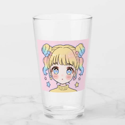 Kawaii Pastel Star Girl Portrait Glas (Vorderseite)