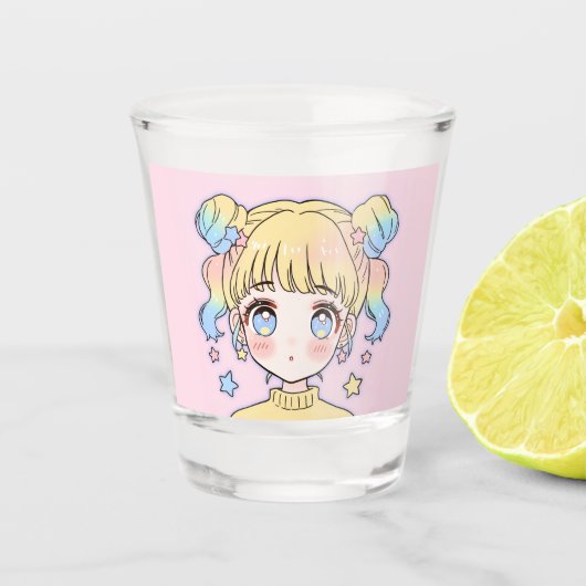 Kawaii Pastel Star Girl Portrait Schnapsglas (Vorderseite)