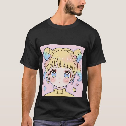 Kawaii Pastel Star Girl Portrait T-Shirt (Vorderseite)
