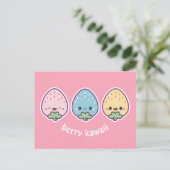 Kawaii Pastel Strawberries Postkarte (Stehend Vorderseite)