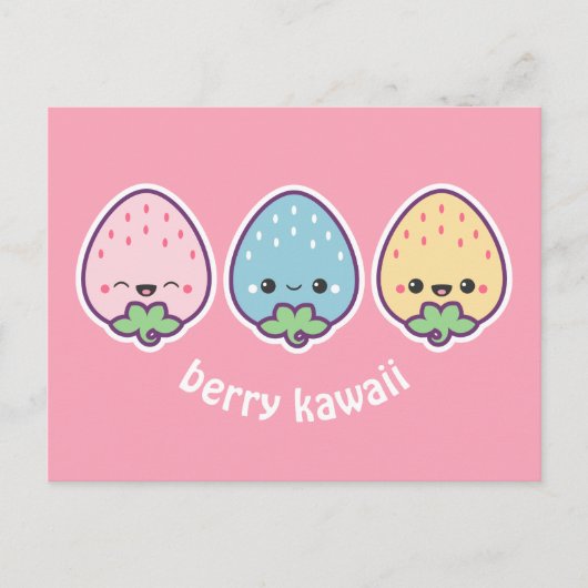 Kawaii Pastel Strawberries Postkarte (Vorderseite)