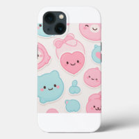 Kawaii Pastel Süße Gesichter Sticker Set – Rosa &