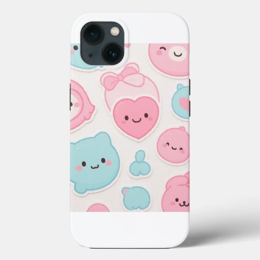 Kawaii Pastel Süße Gesichter Sticker Set – Rosa & Case-Mate iPhone Hülle (Rückseite)