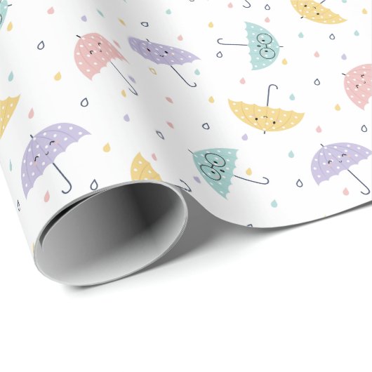 Kawaii Pastel Umbrella Pattern Wrapping Paper Roll Geschenkpapier (Rolleneckpunkt)