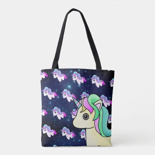 Kawaii Pastel Unicorn mit Galaxy Blue Stars Tasche (Rückseite)