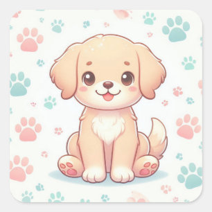 Kawaii Pastel Welpen Pfoten Muster Quadratischer Aufkleber
