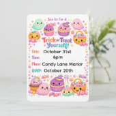 Kawaii Pastell-Chibi-Geist Halloween Einladung (Stehend Vorderseite)