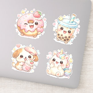 Kawaii Pastell Essen & Einhorn Anime Aufkleber
