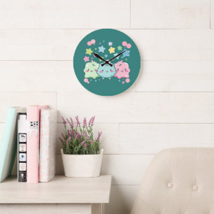 Kawaii Pastell Fluffige Freunde & Sterne Süße Wand Große Wanduhr