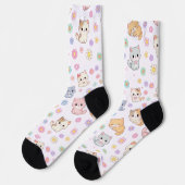Kawaii Pastell-Kätzchen und Blumen Socken (Linkes Detail)
