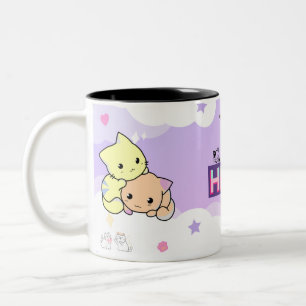 Kawaii Pastell-Katzen-Geschenk Weibliches Katzen Zweifarbige Tasse
