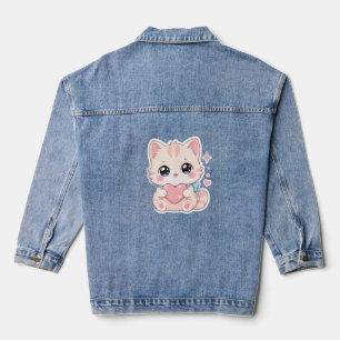 Kawaii Pastell-Katzen-Herz Süße Damenjacke Jeansjacke