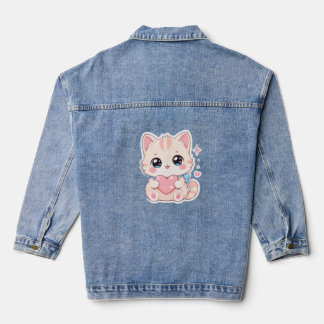 Kawaii Pastell-Katzen-Herz Süße Damenjacke Jeansjacke