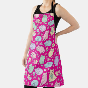 Kawaii Pastell Katzen und Blumen Muster  Schürze